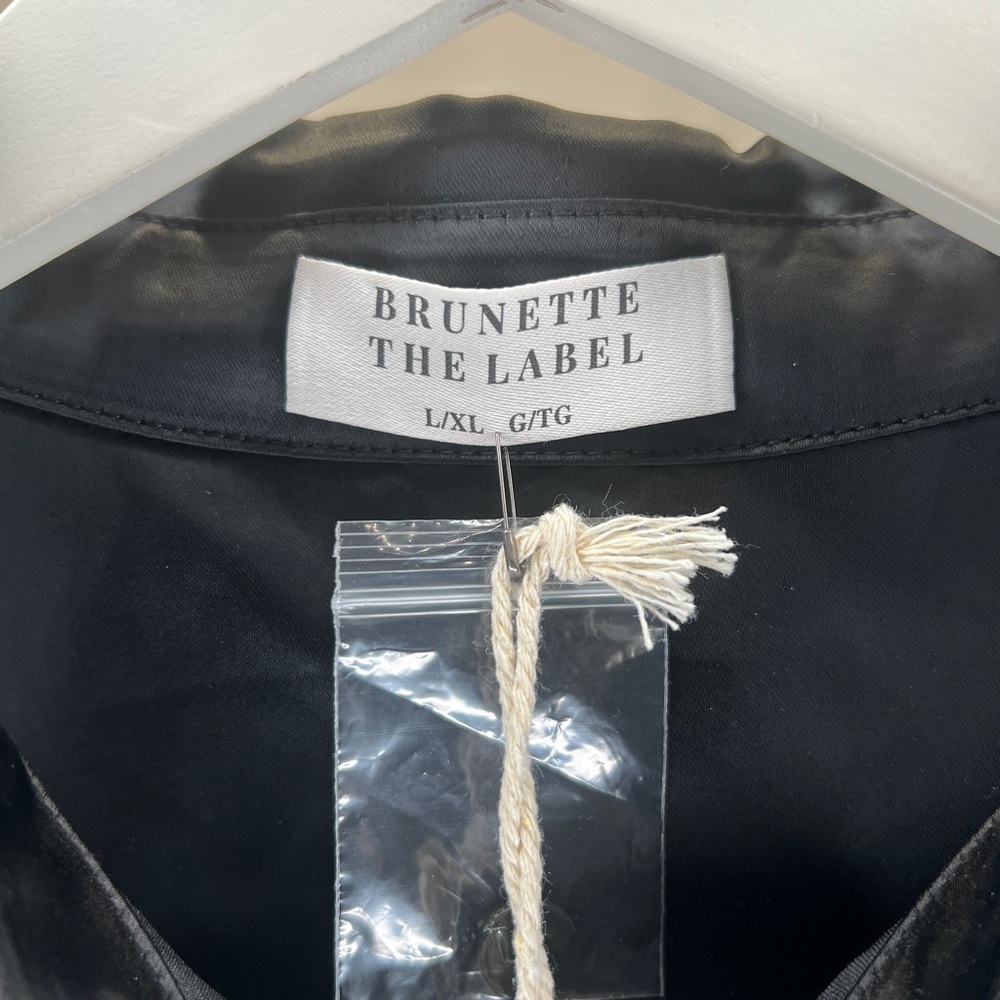 Brunette The Label Black Satin Shirt Dress (L/XL) - Picture 3 of 3